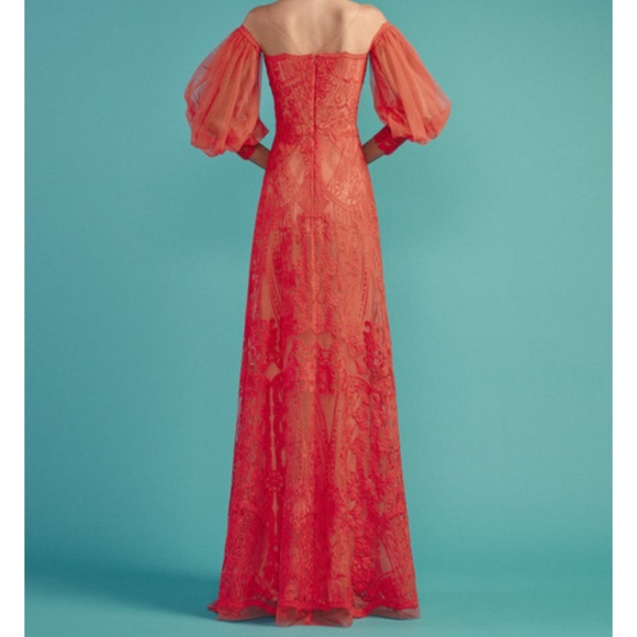 Elegant Red Long Sleeve Lace Dress - Picture 2 of 5